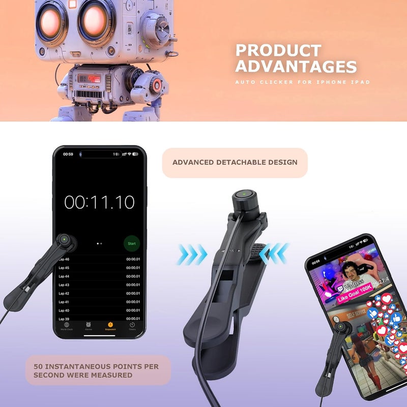 STRONGBERRY Only 1 Clicker Head, Phone Screen Automatic Clicker, Auto Clicker for iPhone iPad,1 Clicker Head Clip, 4 Nano Sticker, for Gaming, Live Broadcasts Likes, Lightning Deal, Reward Tasks - Image 3